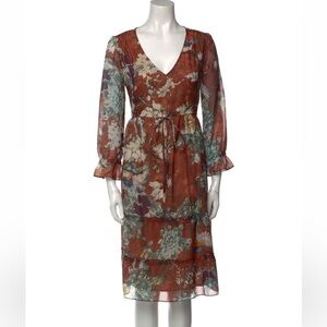 Hemnat and Nanzita  Ruffle Floral  Boho Midi Dress EUC small